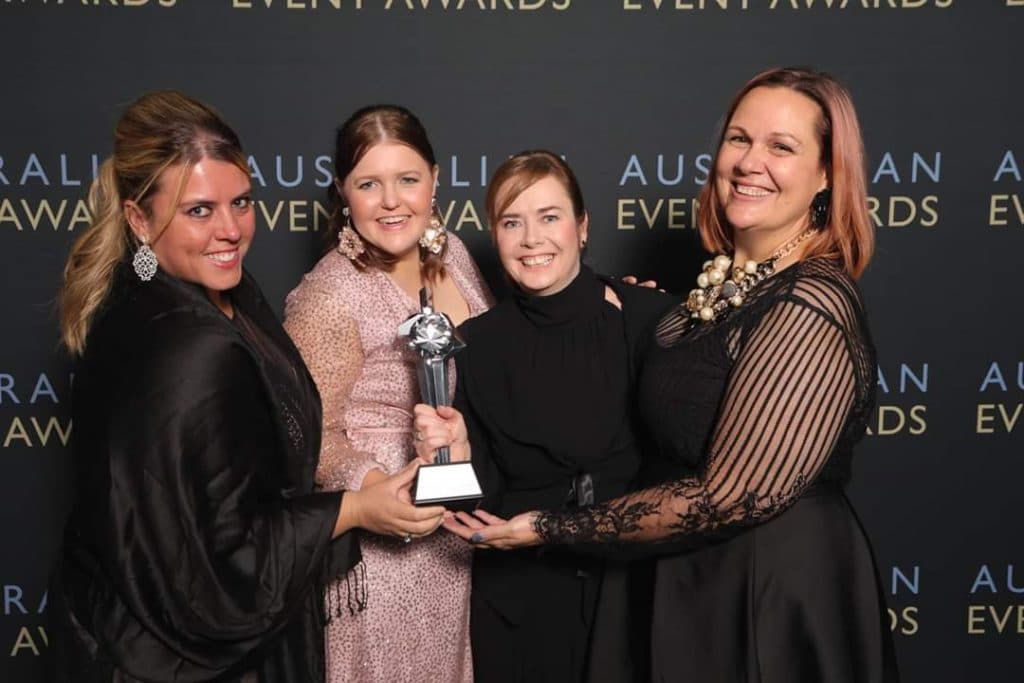 The ICMSA team with the Best Congress or Conference trophy at the Australian Event Awards 2018
