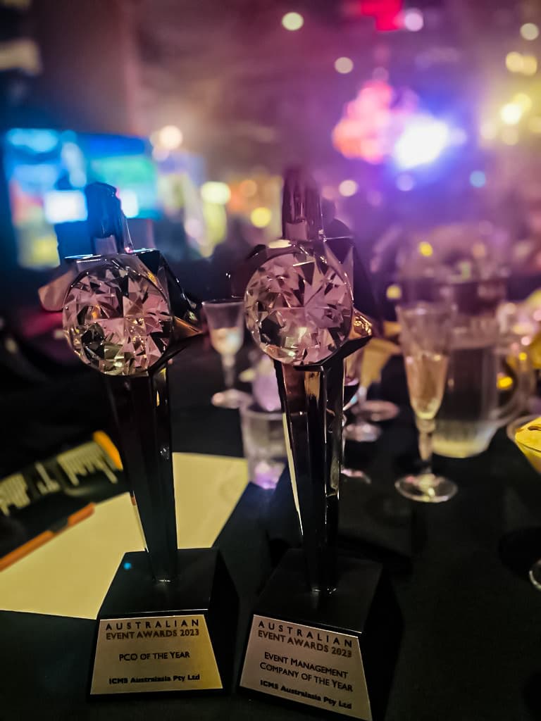 Australian Event Awards 2023 trophies for PCO of the Year and Event Management Company of the Year